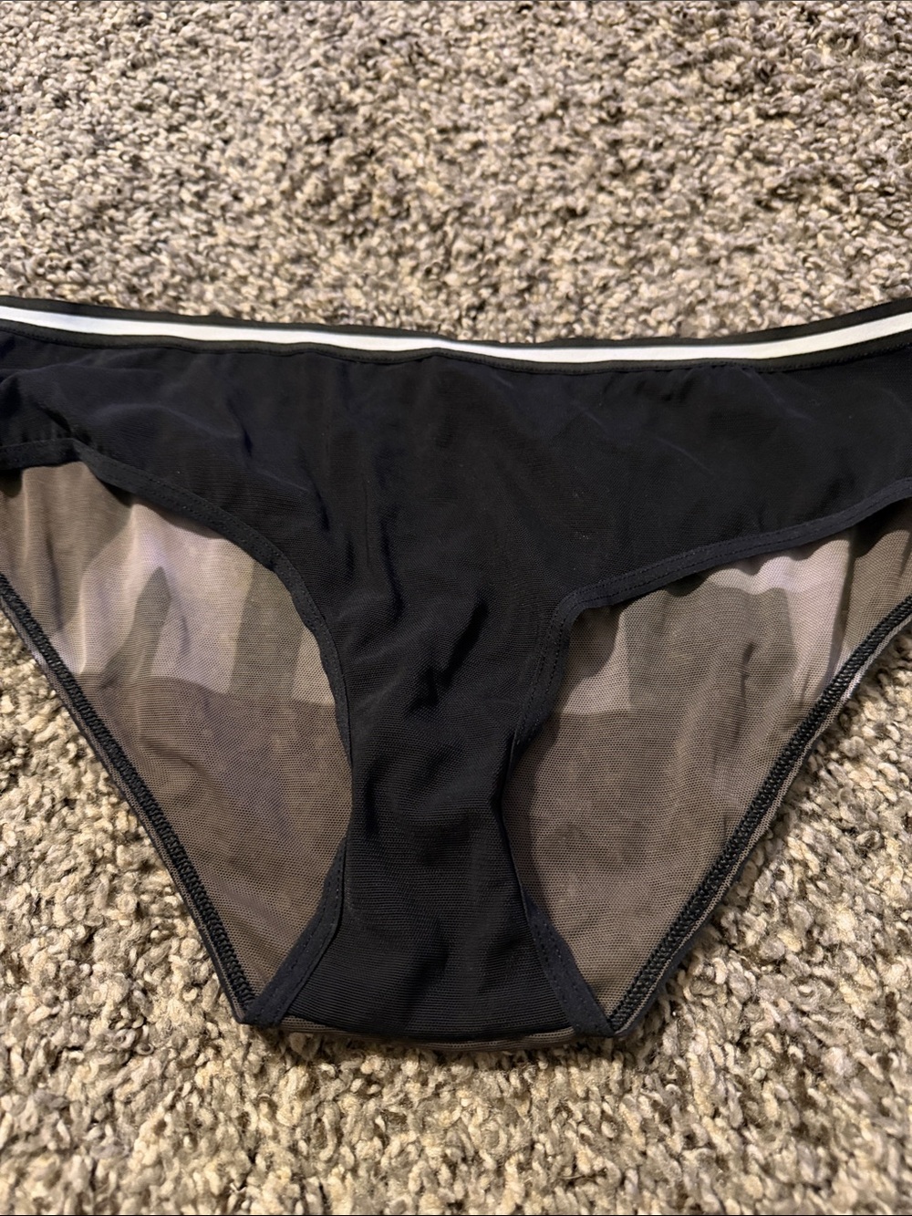 PINK Victoria's Secret Black Mesh Bikini Panty with White Waistband Stripe